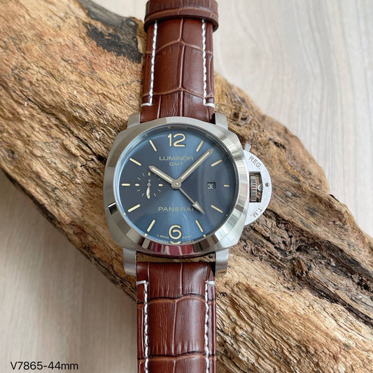 PANERAI LUMINOR GMT PRATA AZUL COURO 44MM
