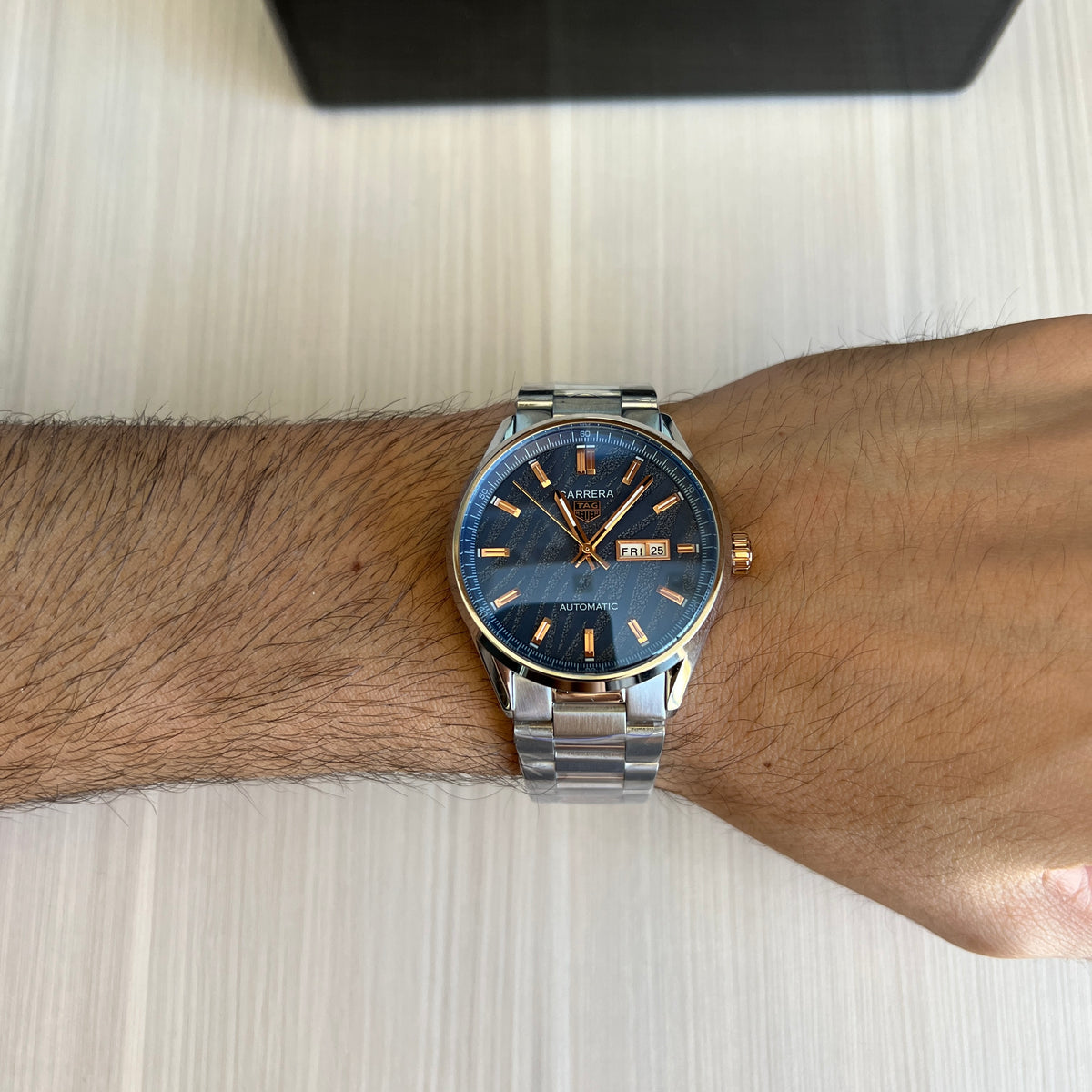 TAG HEUER CARRERA CAL 5 PRATA AZUL ROSE AUTOMATICO 41MM