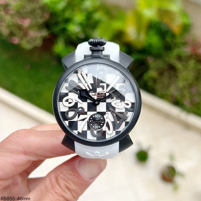 GAGA MILANO PRETO BRANCO BORRACHA 47MM