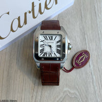 CARTIER SANTOS PRATA COURO 40MM X 47MM
