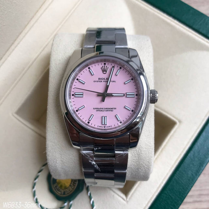 ROLEX OYSTER PERPETUAL PRATA ROSA FEMININO 36MM