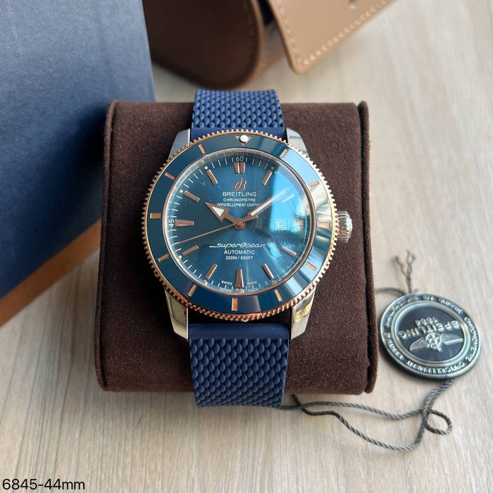 BREITLING SUPEROCEAN AUTOMÁTICO PRATA ROSE AZUL 46MM