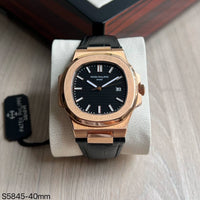 PATEK PHILIPPE NAUTILUS ROSE PRETO COURO 40MM