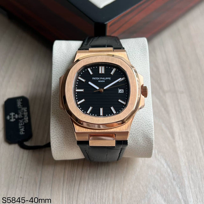 PATEK PHILIPPE NAUTILUS ROSE PRETO COURO 40MM
