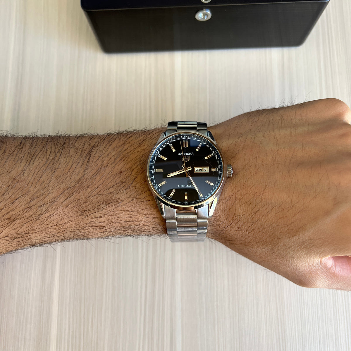 TAG HEUER CARRERA CAL 5 PRATA PRETO AUTOMATICO 41MM
