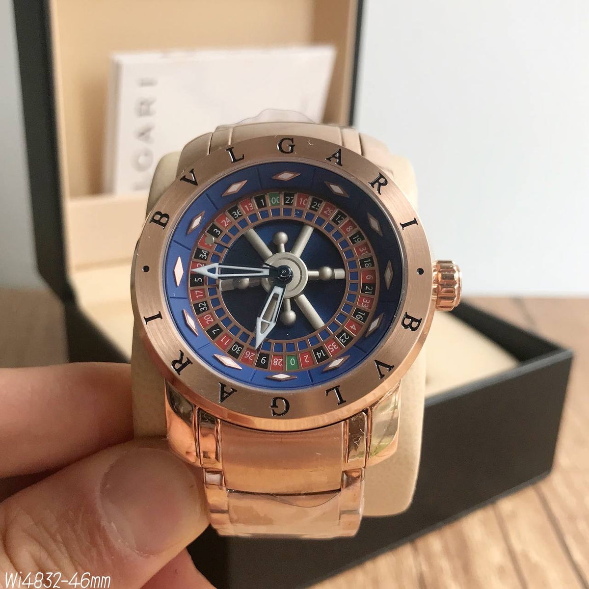 BVLGARI IRON MAN ROLETA DOURADO AZUL 44MM