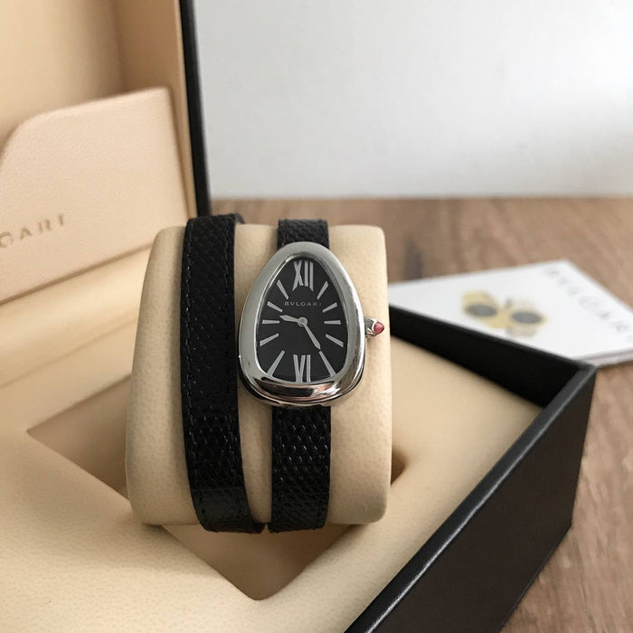 BVLGARI SERPENTE COURO PRETO  23MM X 32MM FEMININO