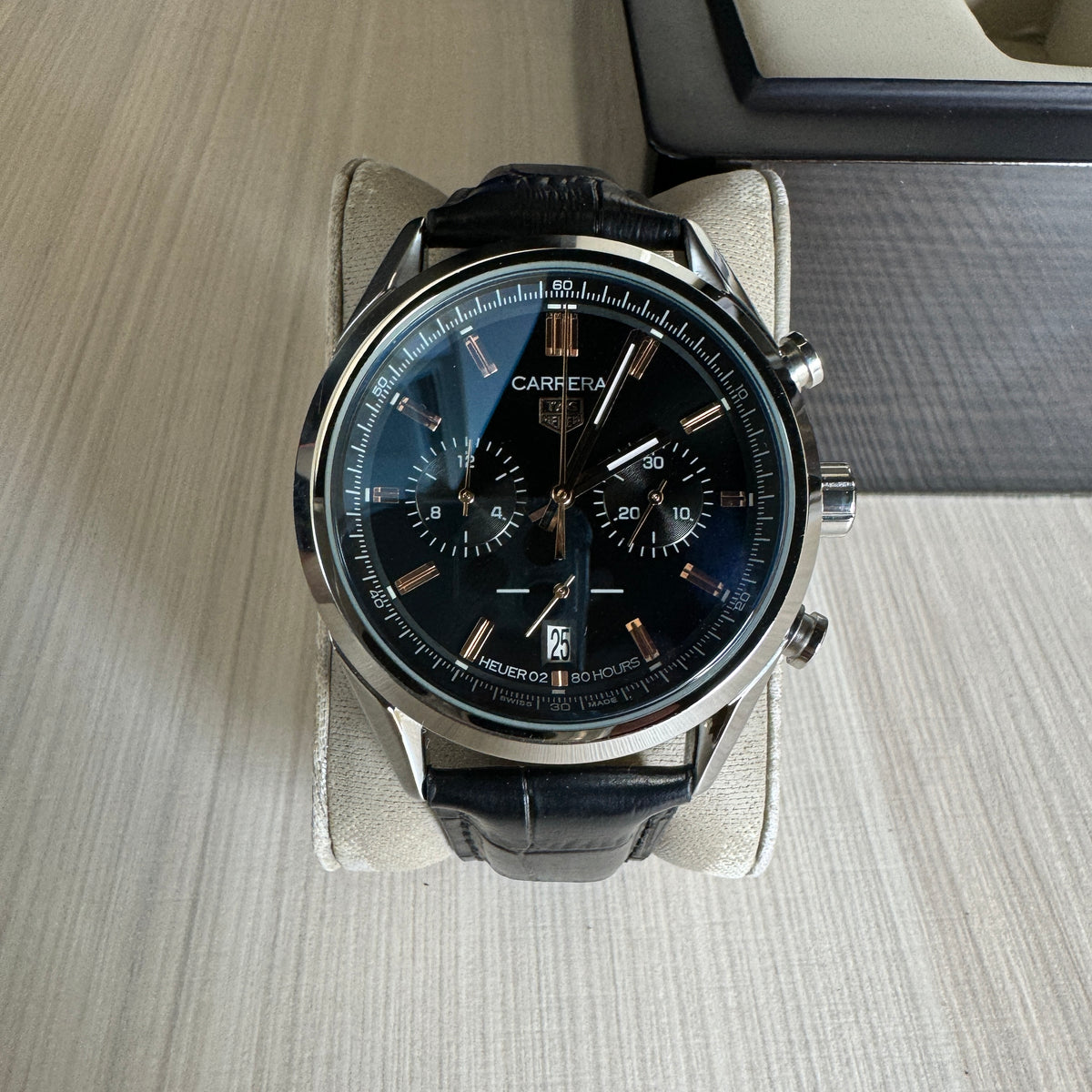 TAG HEUER CARRERA PRATA PRETO COURO 41MM