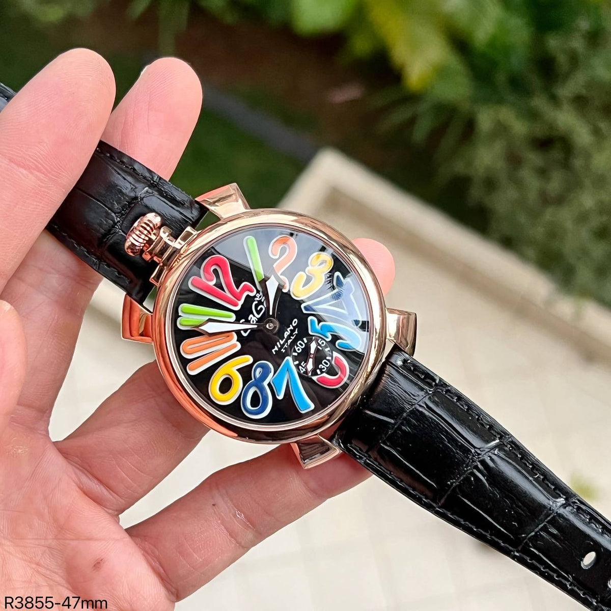 GAGA MILANO ROSE PRETO COURO 47MM