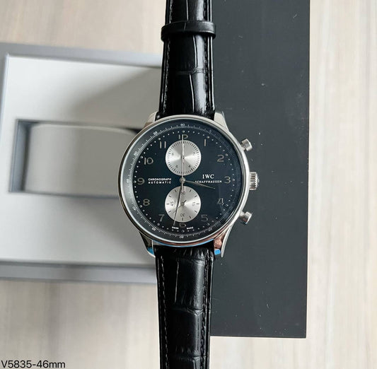 IWC PORTUGUESE PRATA PRETO COURO 41MM
