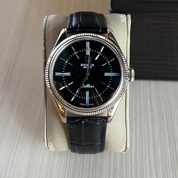 ROLEX CELLINI PRATA COURO 40MM