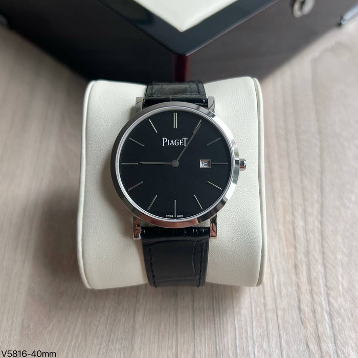 PIAGET MOEDA SLIM PRATA COURO 40MM
