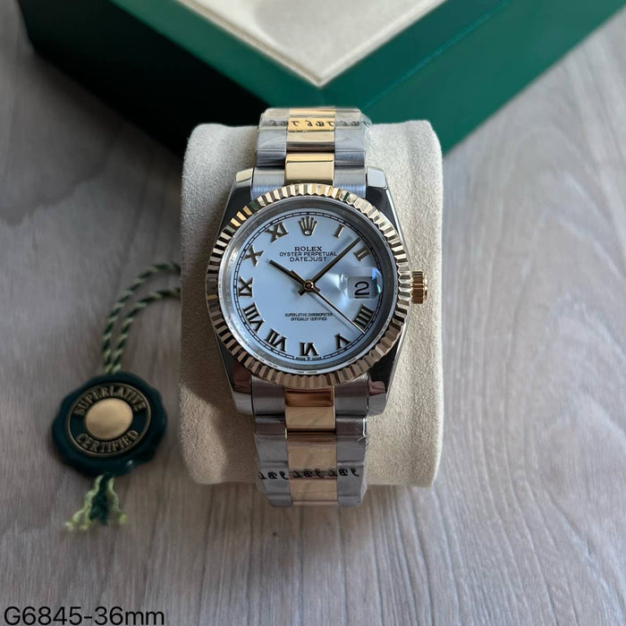 ROLEX DATEJUST MISTO DOURADO BRANCO FEMININO 36MM