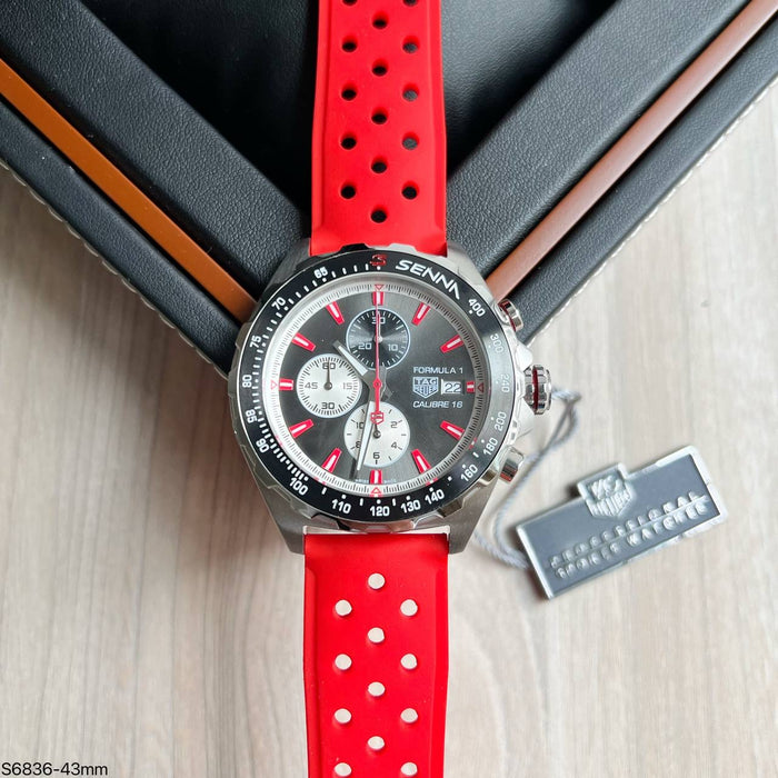 TAG HEUER SENNA F1 FORMULA 1 PRATA VERMELHO 43MM