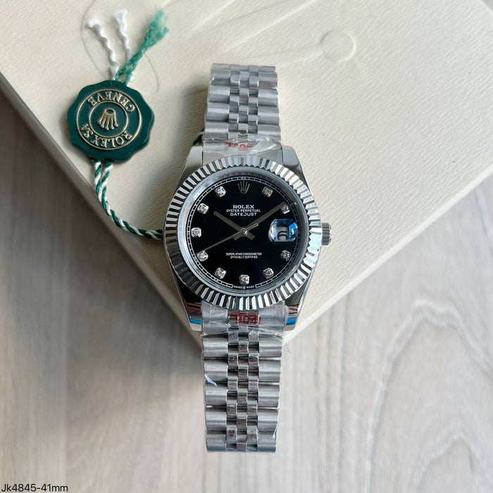 ROLEX DATEJUST PRATA PRETO BRILHANTES JUBILEU 41MM