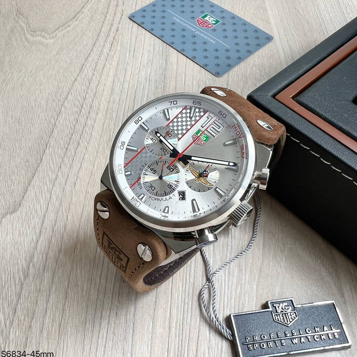 TAG HEUER FORMULA 1 F1 PRATA BRANCO COURO 45MM