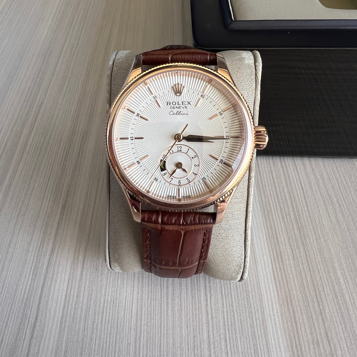 ROLEX CELLINI ROSE BRANCO COURO 40MM