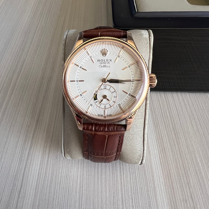 ROLEX CELLINI ROSE BRANCO COURO 40MM