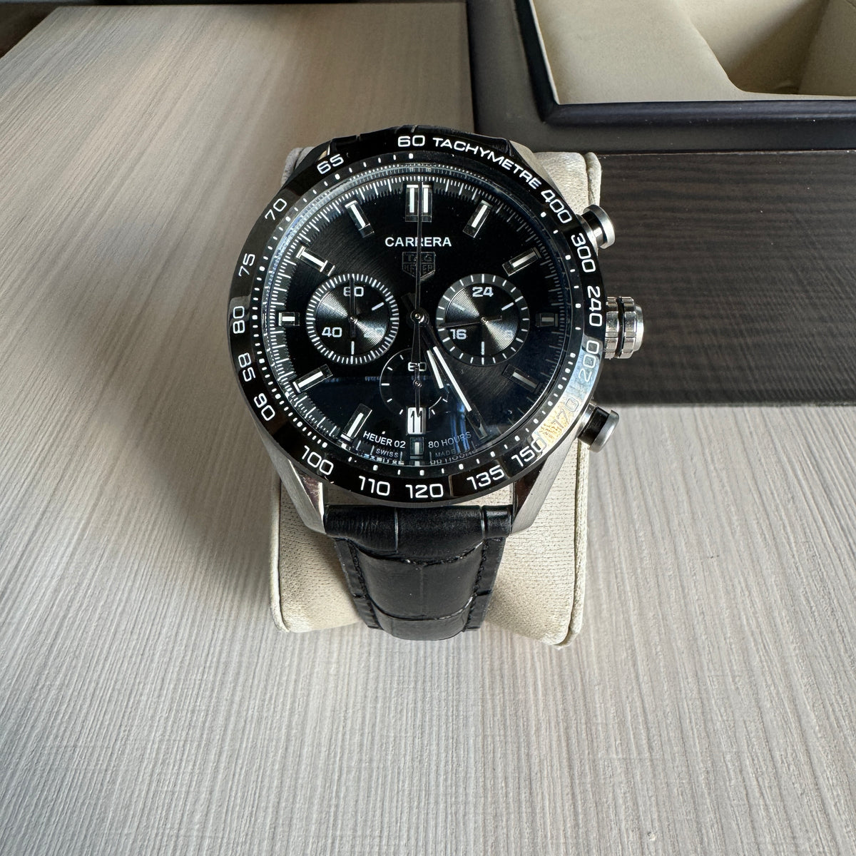 TAG HEUER CARRERA PRATA PRETO COURO 41MM