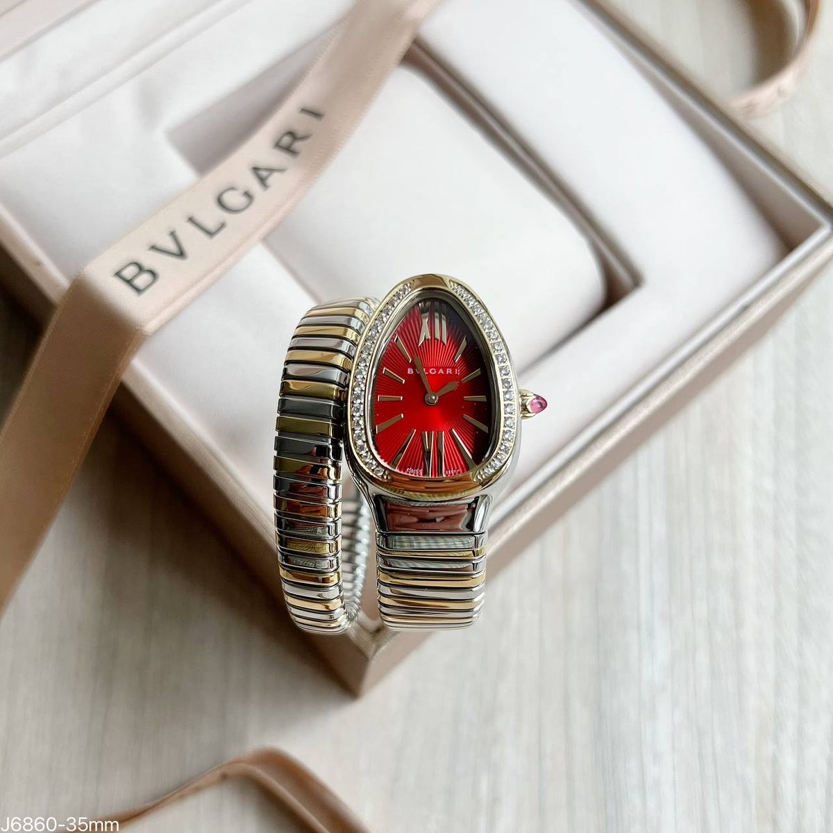 BVLGARI SERPENTE MISTO VERMELHO 1 VOLTA BRILHANTE  23MM X 35MM FEMININO