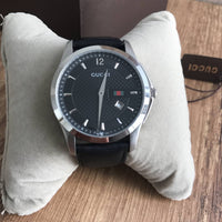 GUCCI PRATA PRETO PULSEIRA COURO 39MM