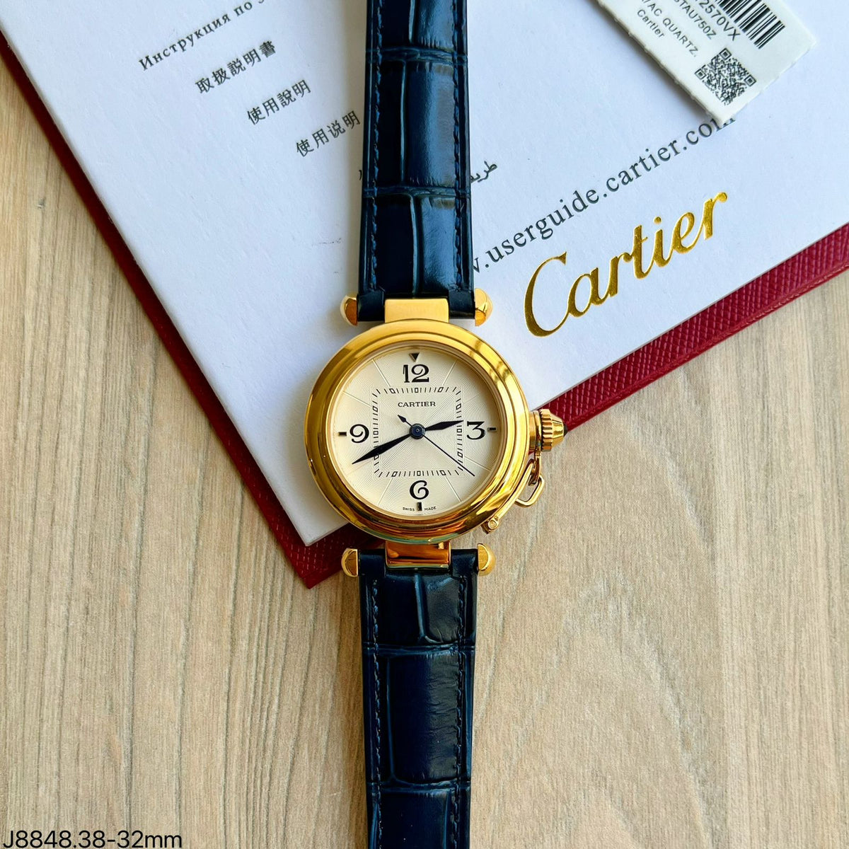 CARTIER PASHA DOURADO COURO AZUL 32MM FEMININO