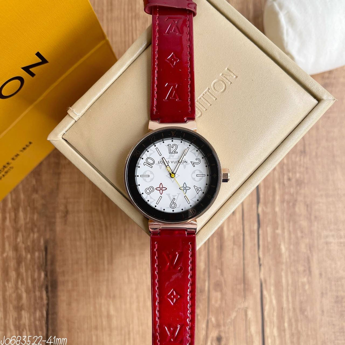LOUIS VUITTON TAMBOUR ROSE VERMELHO 41MM