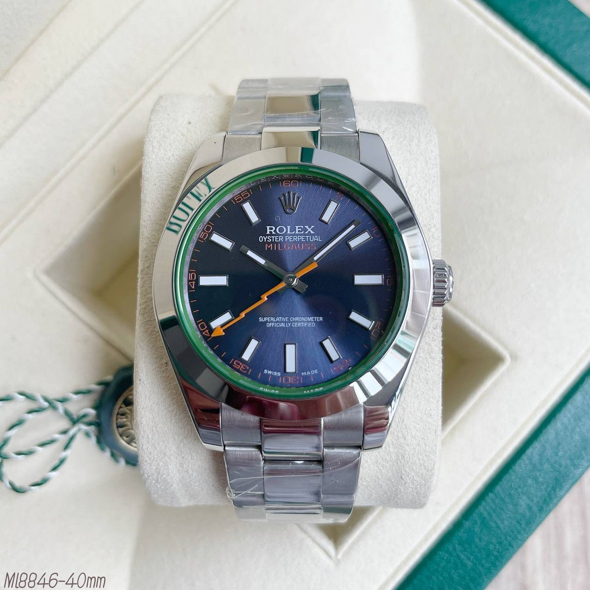 ROLEX OYSTER MILGAUSS PRATA AZUL 40MM