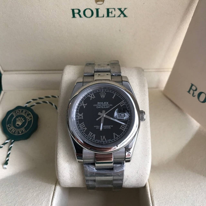 ROLEX DATEJUST PRATA PRETO FEMININO 36MM