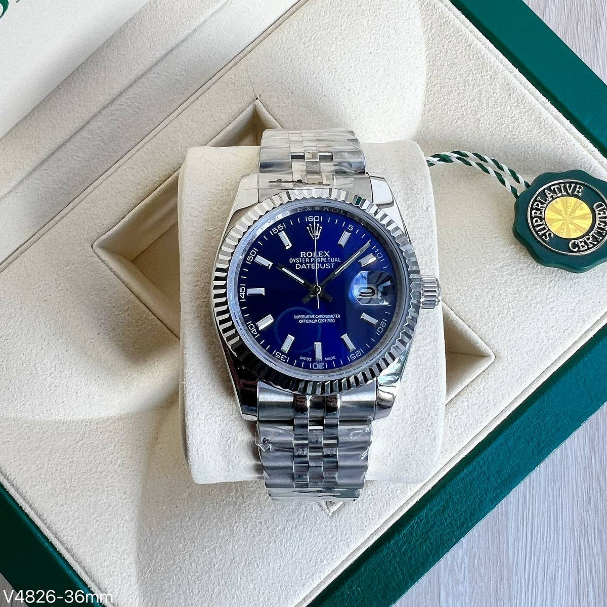 ROLEX DATEJUST PRATA AZUL JUBILEU FEMININO 36MM