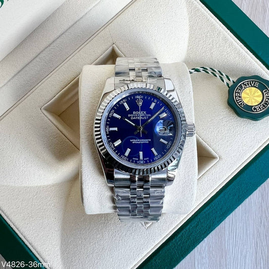 ROLEX DATEJUST PRATA AZUL JUBILEU FEMININO 36MM