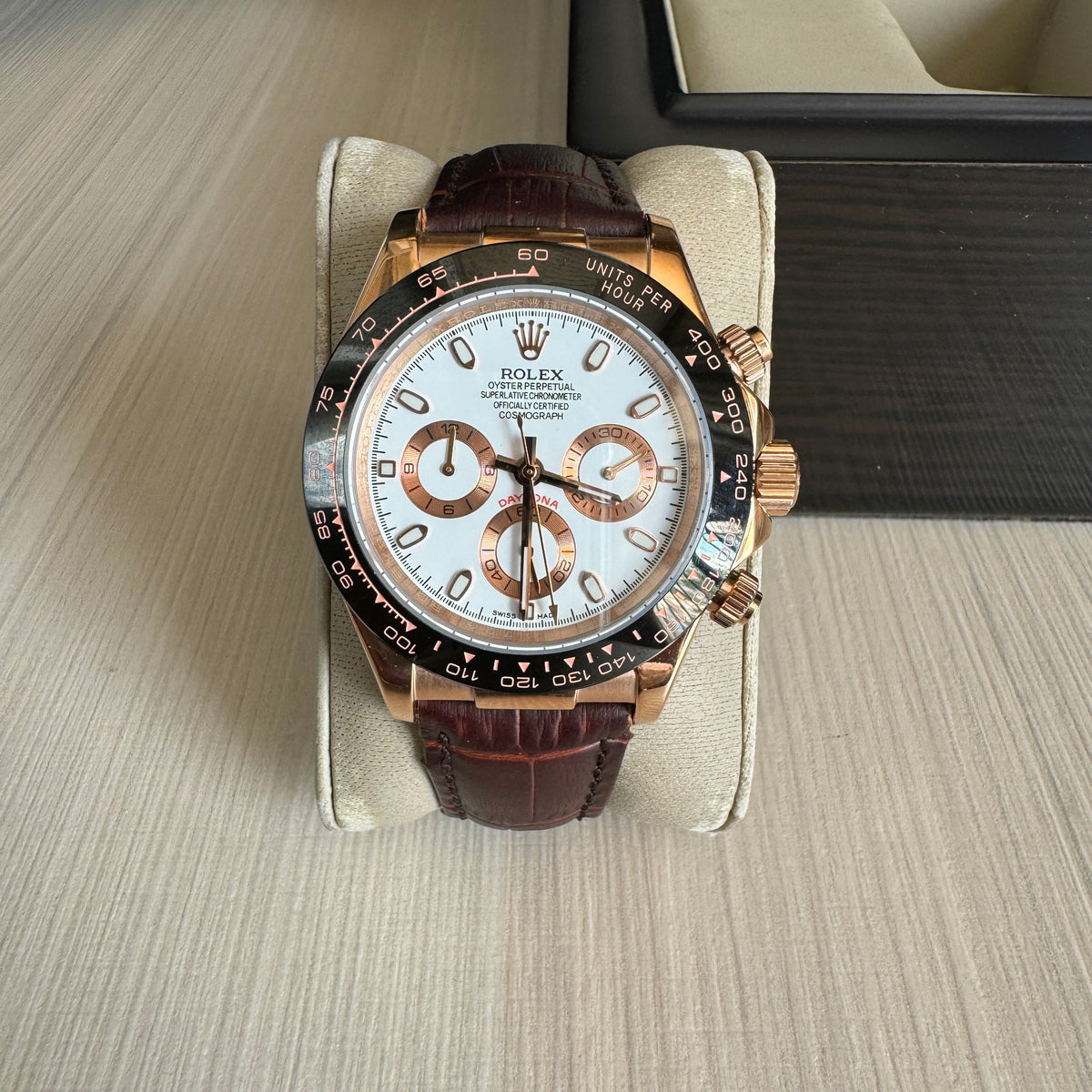 ROLEX DAYTONA ROSE CHOCOLATE COURO 40MM