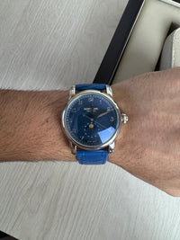 MONT BLANC PRATA COURO AZUL AUTOMÁTICO 42MM