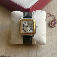 CARTIER SANTOS DUMONT PRATA DOURADO COURO 31MM X 45MM
