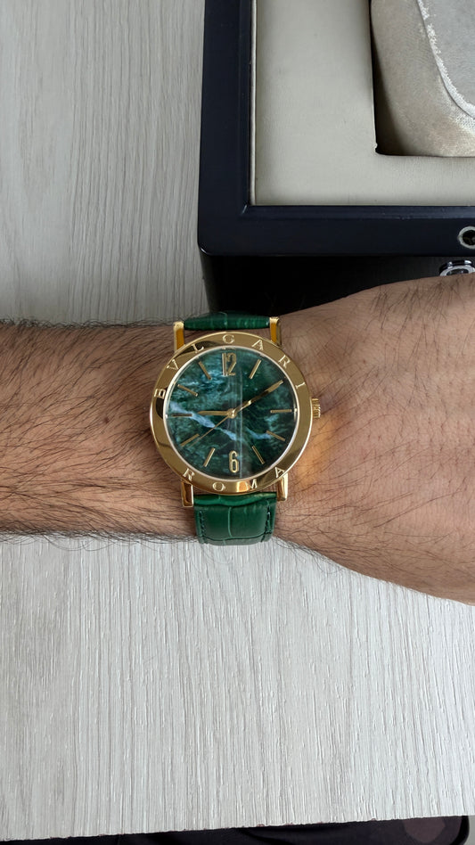 BVLGARI ROMA DOURADO VERDE COURO AUTOMATICO 38MM