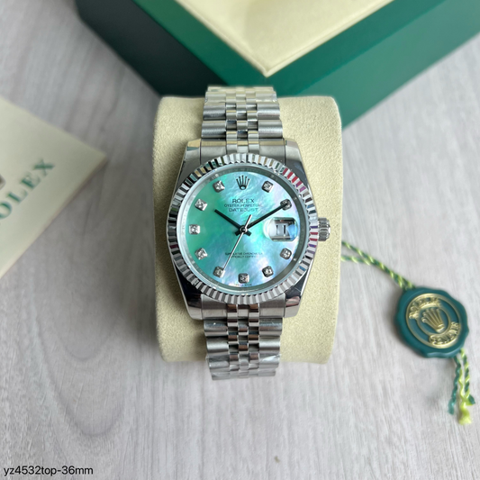 ROLEX DATEJUST PRATA MADRE PEROLA BRILHANTES FEMININO 36MM