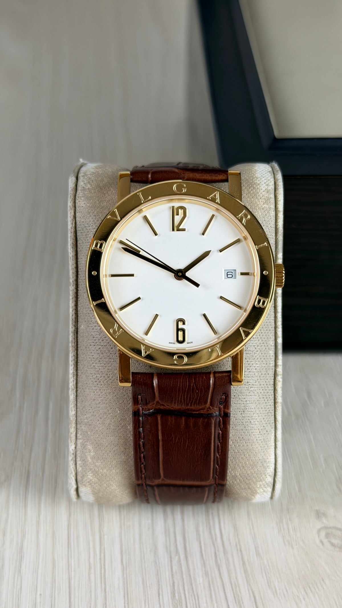 BVLGARI ROMA DOURADO BRANCO COURO AUTOMATICO 38MM
