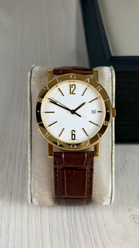 BVLGARI ROMA DOURADO BRANCO COURO AUTOMATICO 38MM