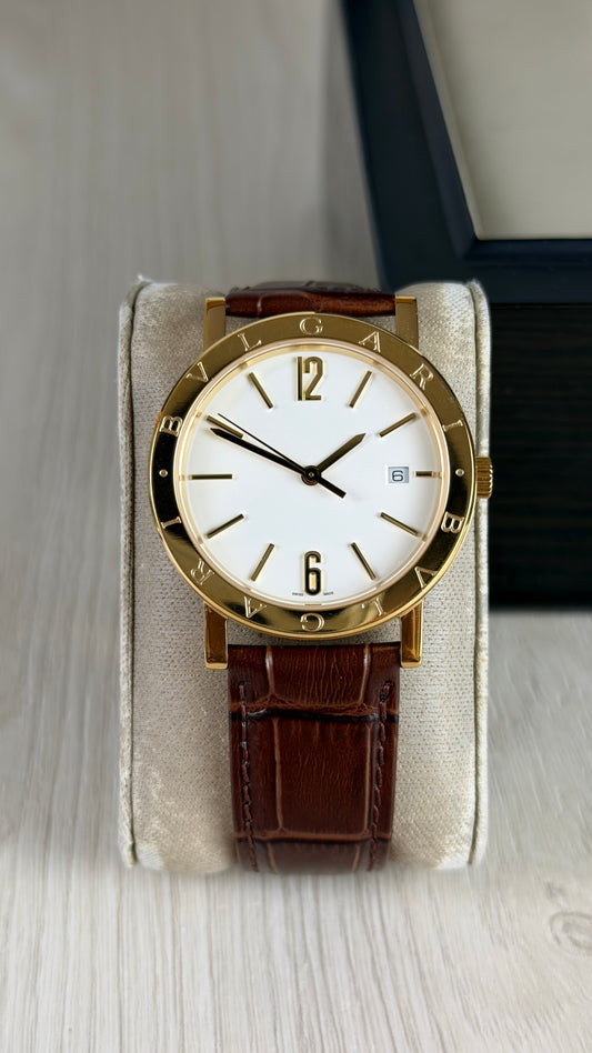 BVLGARI ROMA DOURADO BRANCO COURO AUTOMATICO 38MM