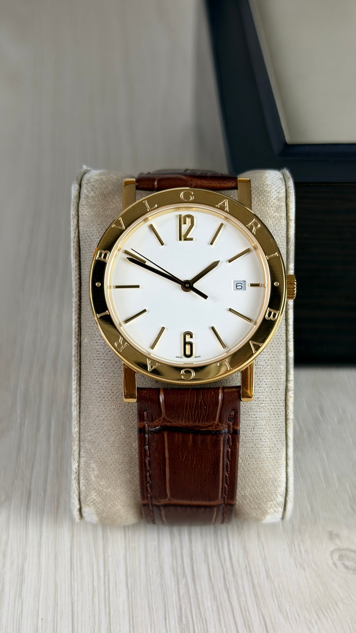 BVLGARI ROMA DOURADO BRANCO COURO AUTOMATICO 38MM