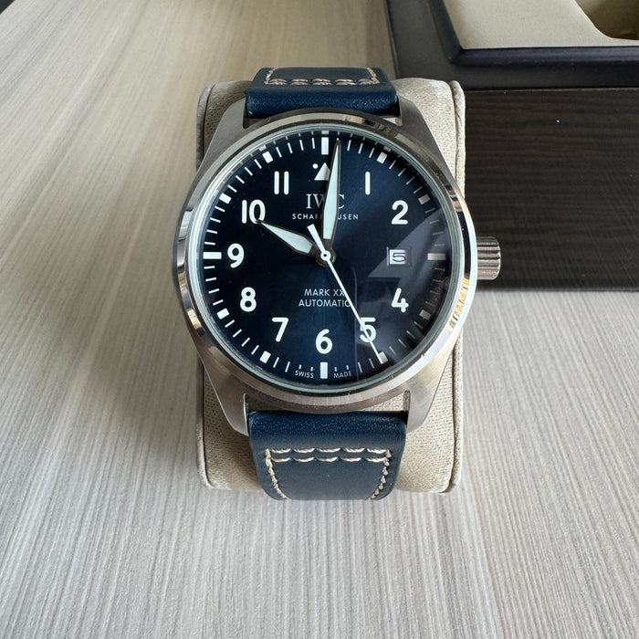 IWC MARK XVIII PRATA AZUL COURO AUTOMÁTICO 41MM