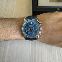 PATEK PHILIPPE PRATA AZUL COURO AUTOMATICO 43MM