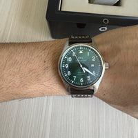 IWC MARK XVIII PRATA VERDE COURO AUTOMÁTICO 41MM