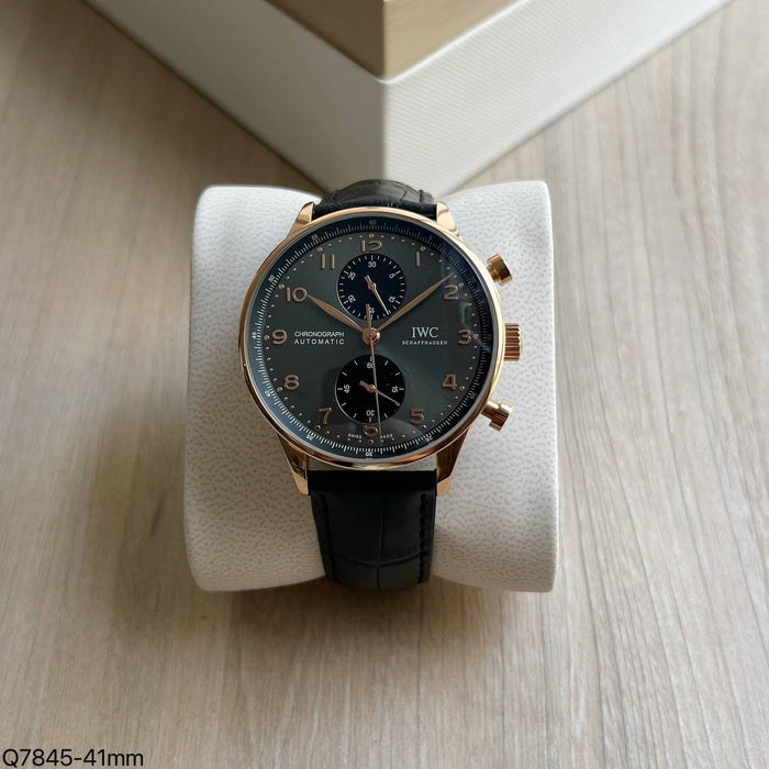 IWC PORTUGUESE AUTOMÁTICO ROSE PRETO COURO  45MM