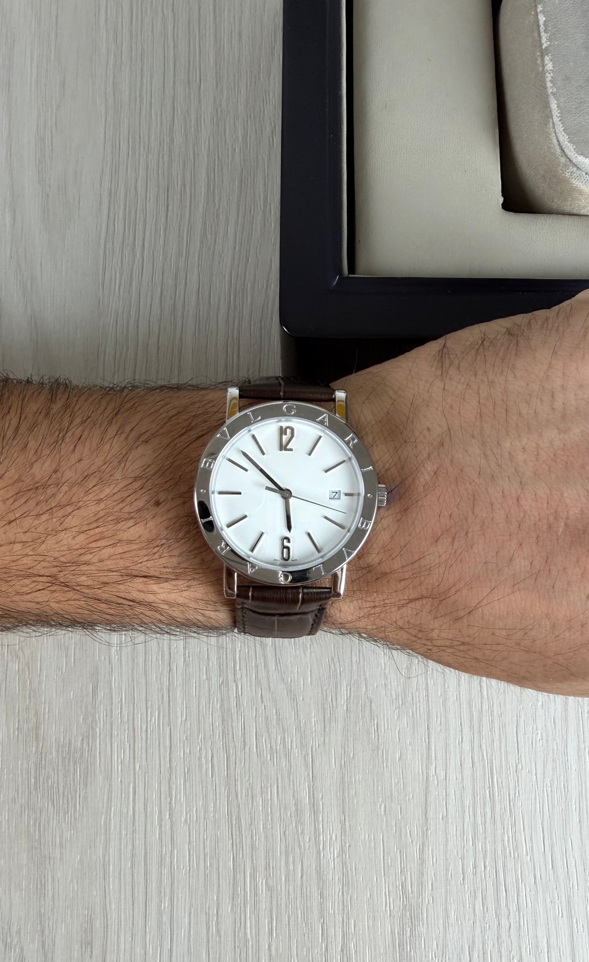 BVLGARI ROMA PRATA BRANCO COURO AUTOMATICO 38MM