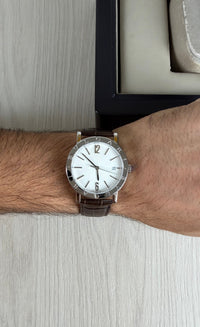 BVLGARI ROMA PRATA BRANCO COURO AUTOMATICO 38MM