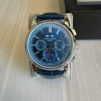 PATEK PHILIPPE PRATA AZUL COURO AUTOMATICO 43MM