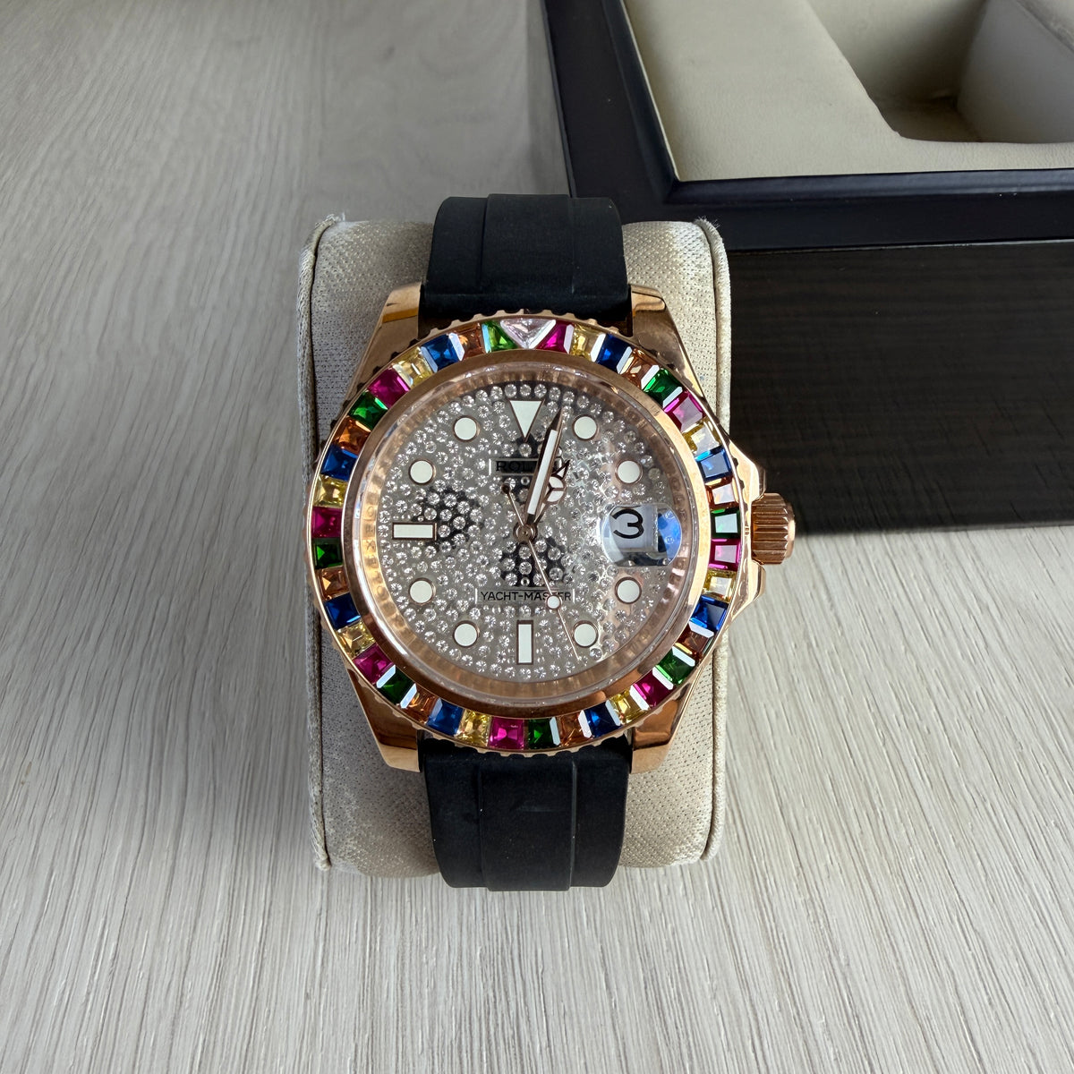 ROLEX YACHT MASTER BRILHANTES ROSE BORRACHA 40MM
