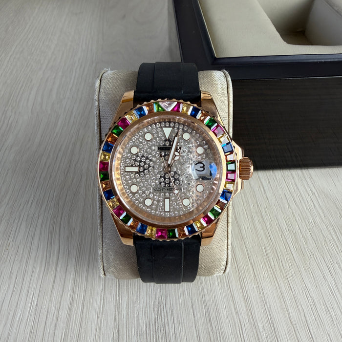 ROLEX YACHT MASTER BRILHANTES ROSE BORRACHA 40MM