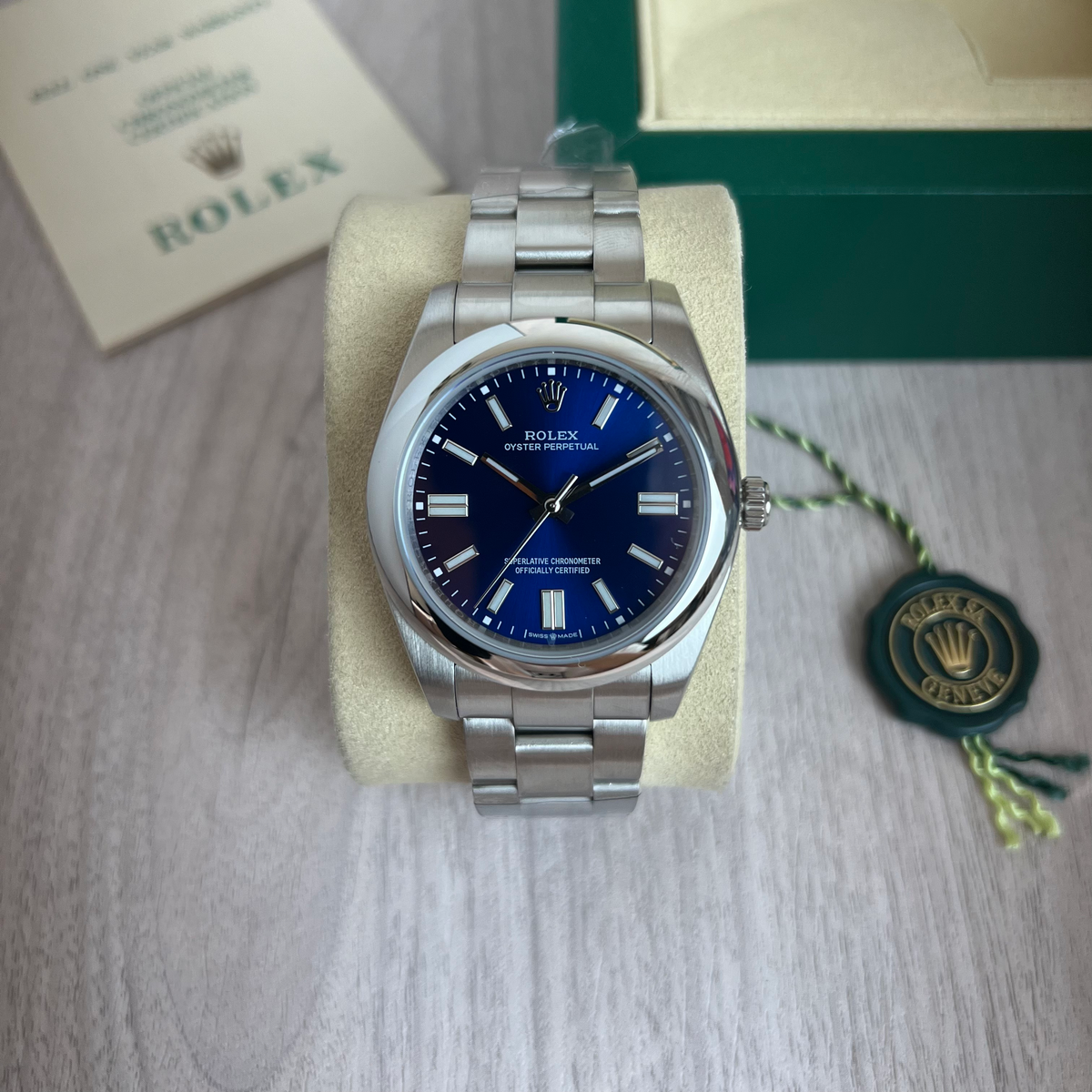 ROLEX OYSTER PERPETUAL PRATA AZUL 41MM